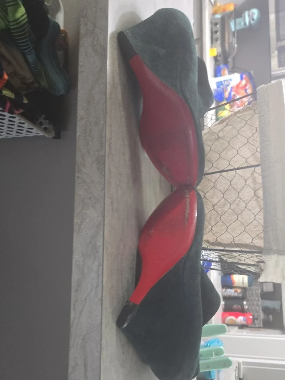 Christian Louboutin Dark Green Suede Wedge Ankle Boots